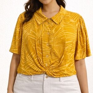 Nina Parker Yellow Patterned Blouse Size 2x Blouse